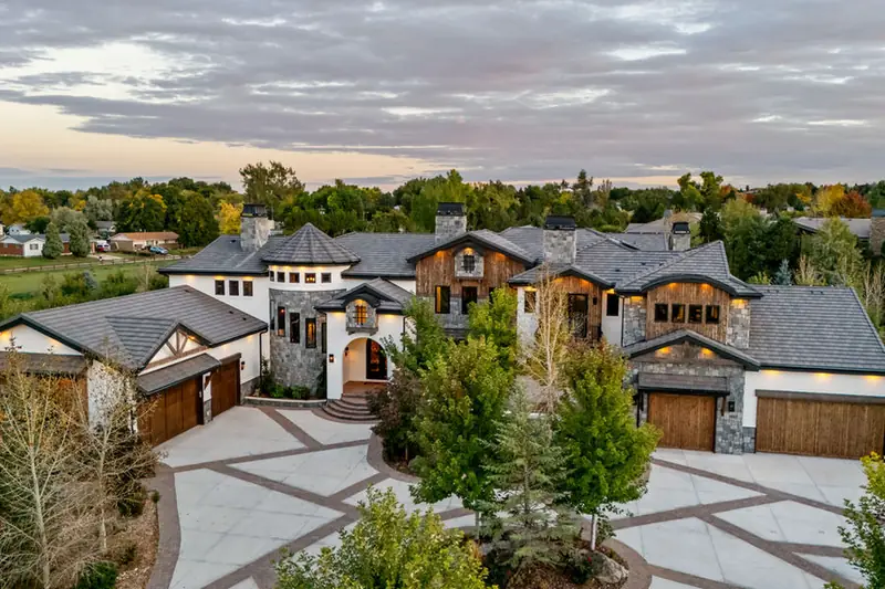 Aerial photo of a stone estate