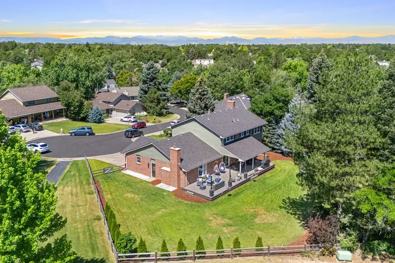 Aerial photo of a brick ranch
