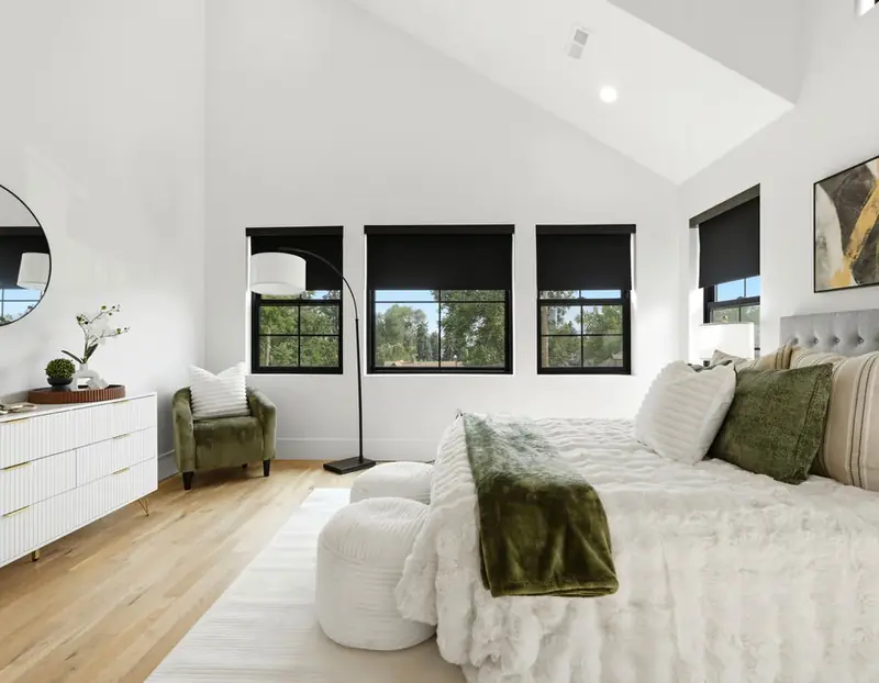 Staged primary bedroom